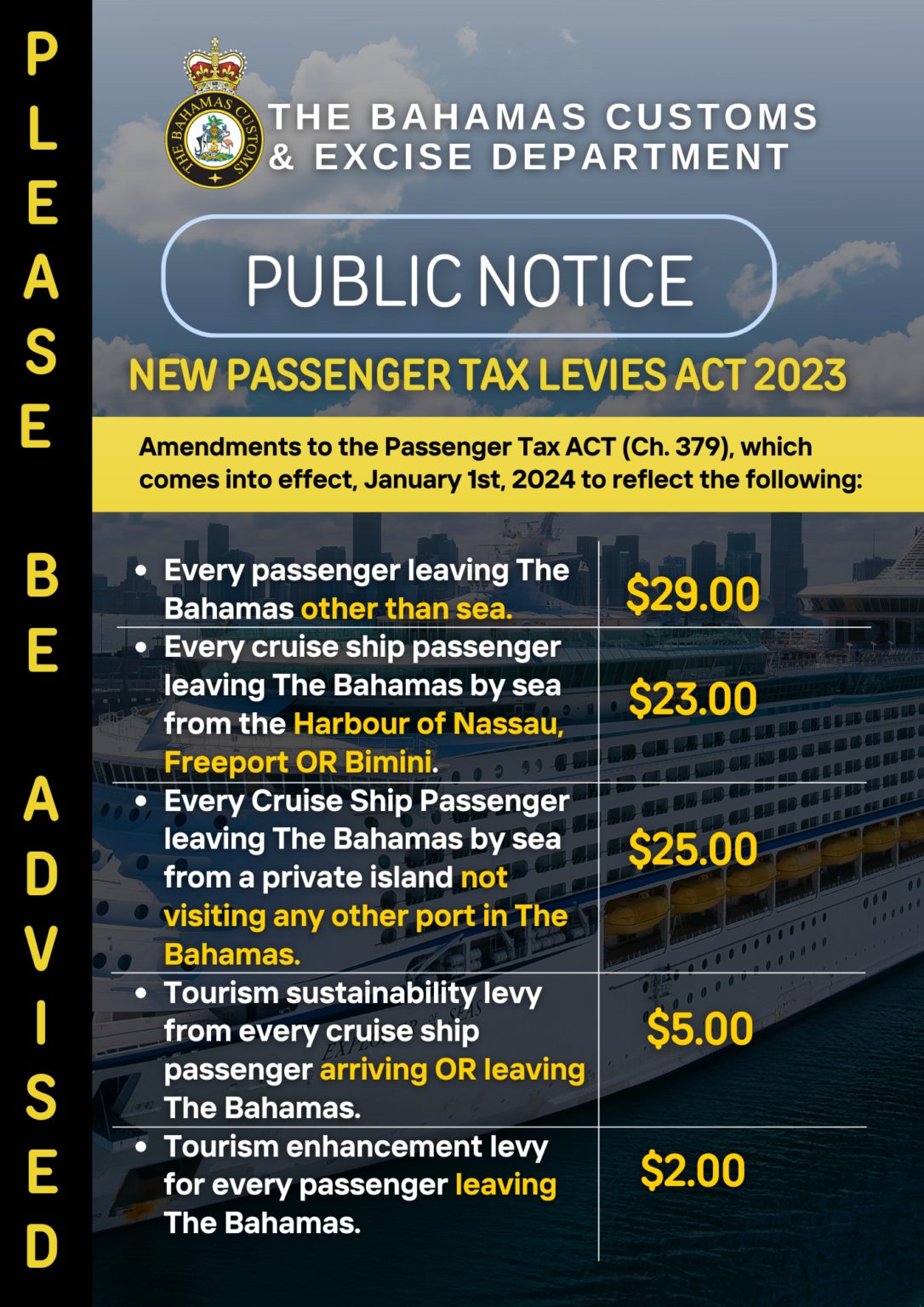 New Passenger Tax Levies Act The Bahamas Customs Department