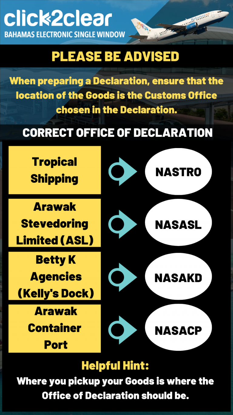 Click2Clear Correct Offices of Declaration The Bahamas Customs